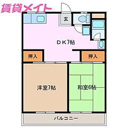 コーポ垂坂A 2DKの間取図画像