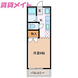 パティオ西山B棟 1Kの間取図画像