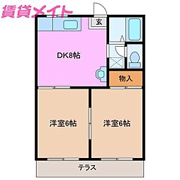 あさけハイツA棟 2DKの間取図画像