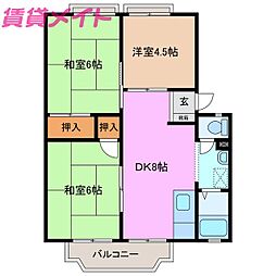 サンヴィレッジ小杉A棟 3DKの間取図画像