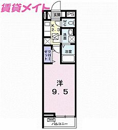 ショコラたるさかB 1Kの間取図画像