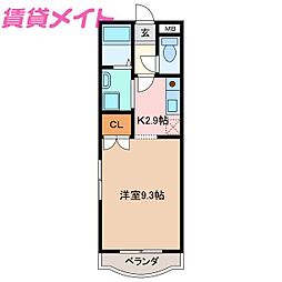 ユーミークレセール 1Kの間取図画像