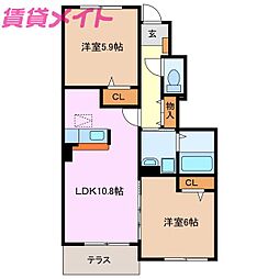 オハナ1 2LDKの間取図画像