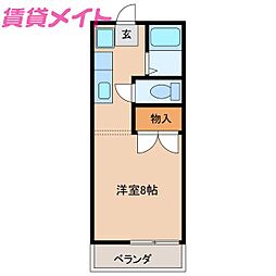 パティオ西山C棟 ワンルームの間取図画像