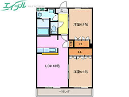 グランディールコートB 2LDKの間取図画像