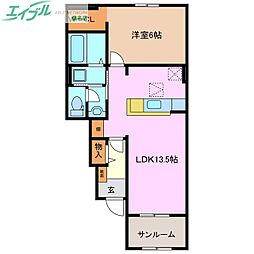 ビオトープあさひB 1LDKの間取図画像