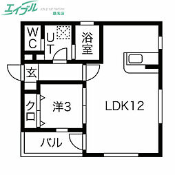 桑名市新町アパート 1LDKの間取図画像
