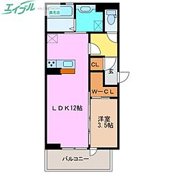 ボヌール江場 1LDKの間取図画像