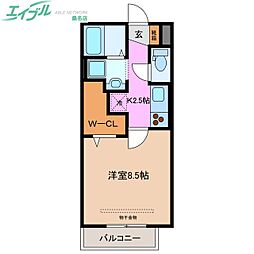 サクラーレ朝日 1Kの間取図画像