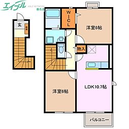 ラブリー・K1 2LDKの間取図画像