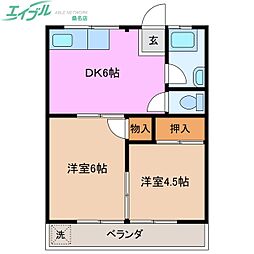 グリーンハイツ 2DKの間取図画像
