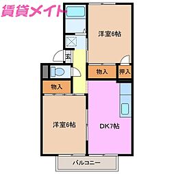 大山田ハイツ 2DKの間取図画像