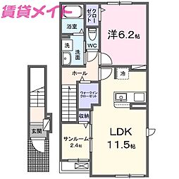 ウエスト蔵水 1LDKの間取図画像