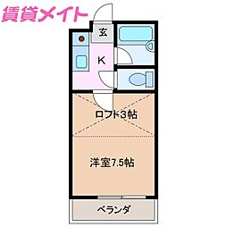 マリオ東員 1Kの間取図画像