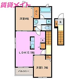 クローバー 2LDKの間取図画像