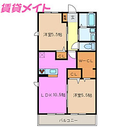 ディアコート 2LDKの間取図画像