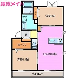 カーサブラーノ 2LDKの間取図画像