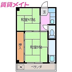 ネオステージ大仲新田2棟 2Kの間取図画像