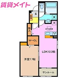 ひよこのいえ2 A 1LDKの間取図画像