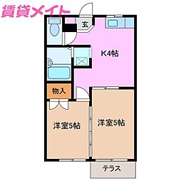 ハイツリバーアイランドD 2Kの間取図画像