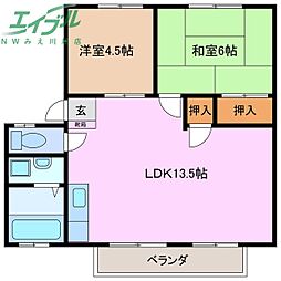 ラウンドトータス 2LDKの間取図画像