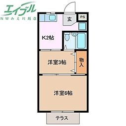 シングルハイツK 2Kの間取図画像