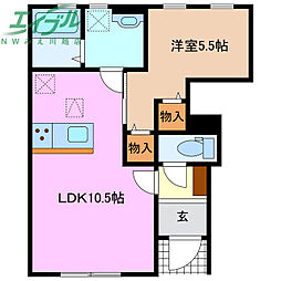 リーブルファイン南福崎 1LDKの間取図画像