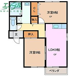 アヴェニュー霞ケ浦A棟 2DKの間取図画像