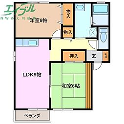 アヴェニュー霞ケ浦B棟 2LDKの間取図画像