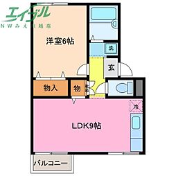 エスポワールあさひ 1LDKの間取図画像