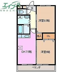 カロス・クレーネ 2DKの間取図画像