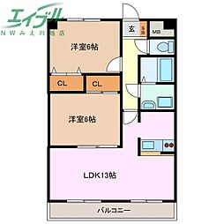 シャルマンドミール 2LDKの間取図画像