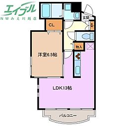 グランシスサウスウェスト 1LDKの間取図画像