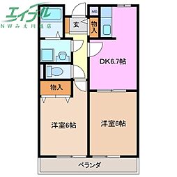 ジョイフル1 2DKの間取図画像
