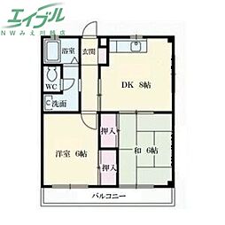レジデンス三石塚 2DKの間取図画像