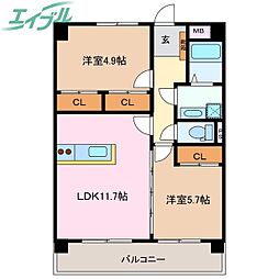プリリアンスTAKEKOSHI 2LDKの間取図画像