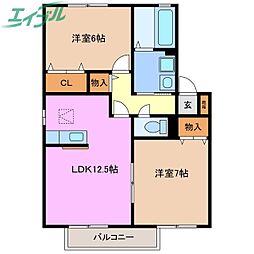 リュミエール 2LDKの間取図画像