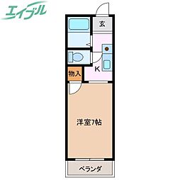 リバーパークA 1Kの間取図画像