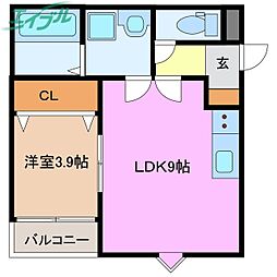 LE COCON 四日市X 1LDKの間取図画像
