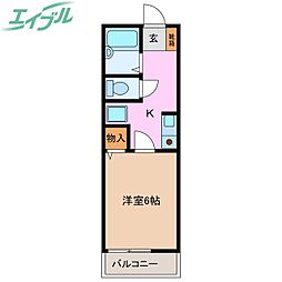 クインシータウン 1Kの間取図画像