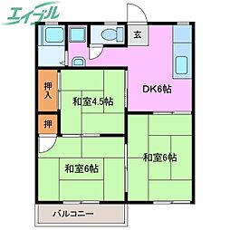 フォーブル三栄A棟 3DKの間取図画像