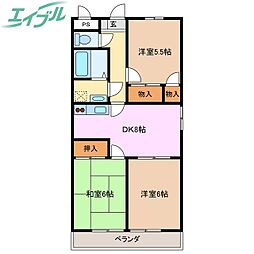 ファミール西浜田北館 3DKの間取図画像