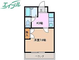 プルーリオン'98 1Kの間取図画像