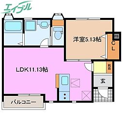 リーブルファイン赤堀 1LDKの間取図画像