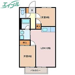 サープラス石塚B 2LDKの間取図画像