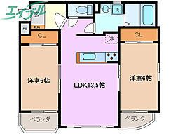 ロス・トーレンス 2LDKの間取図画像