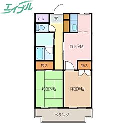 ロイヤルマンションHAMADA 2DKの間取図画像