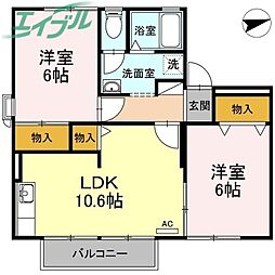 カーサセレーノB 2LDKの間取図画像