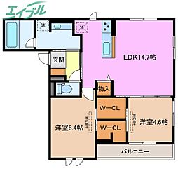 アネシスvilla赤堀 2LDKの間取図画像