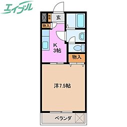 クリスタル稲葉 1Kの間取図画像